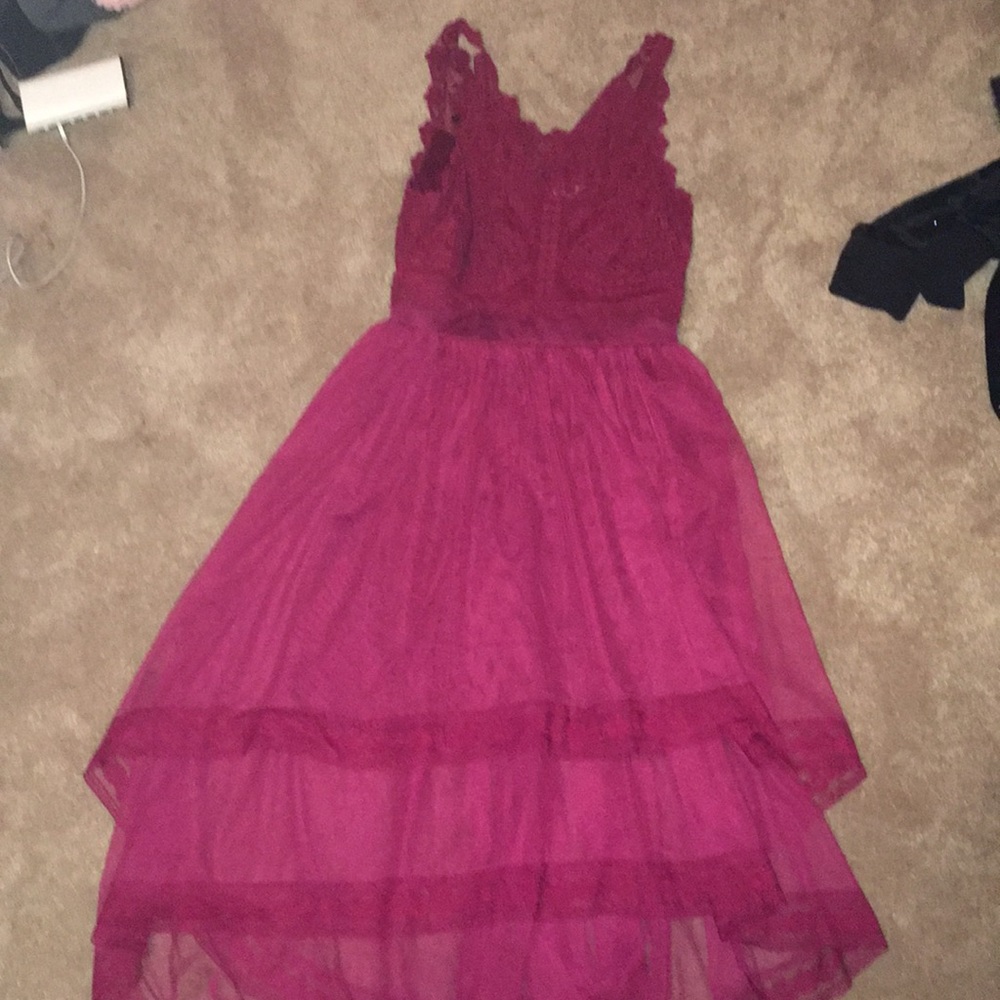 Francescas red long hi-low dress